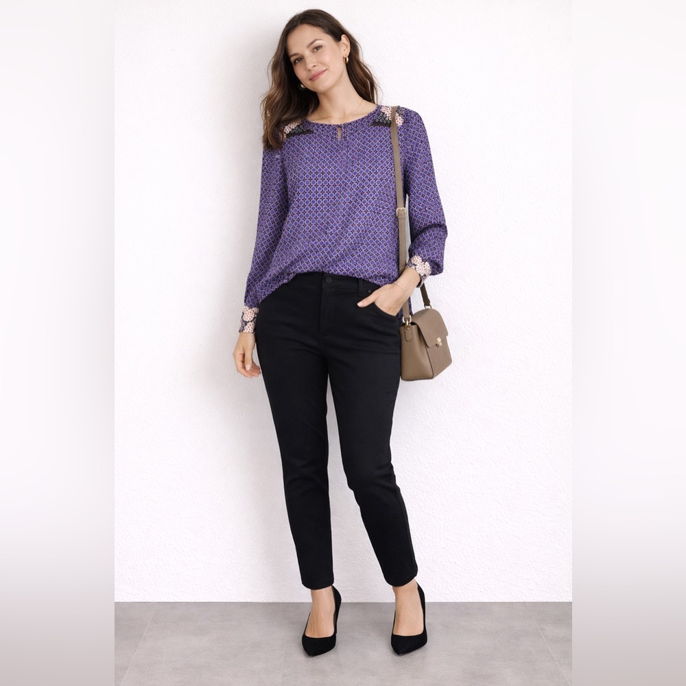 LOFT Purple Geometric Print Blouse Long Sleeve